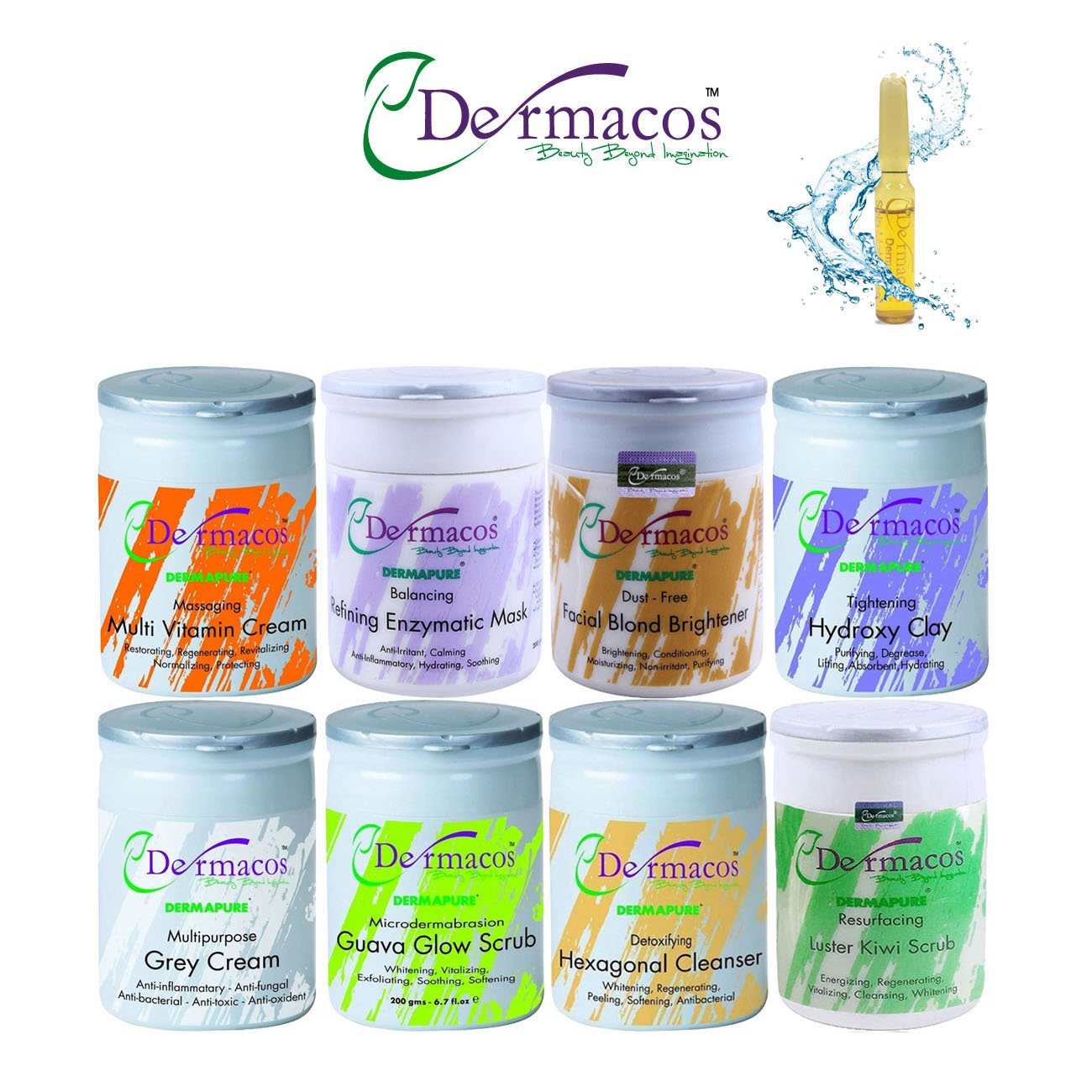 Dermacos Whitening Facial Kit Jars (200gm Each) Pack of 8 + FREE Skin Lightning Ampoule (2ml)