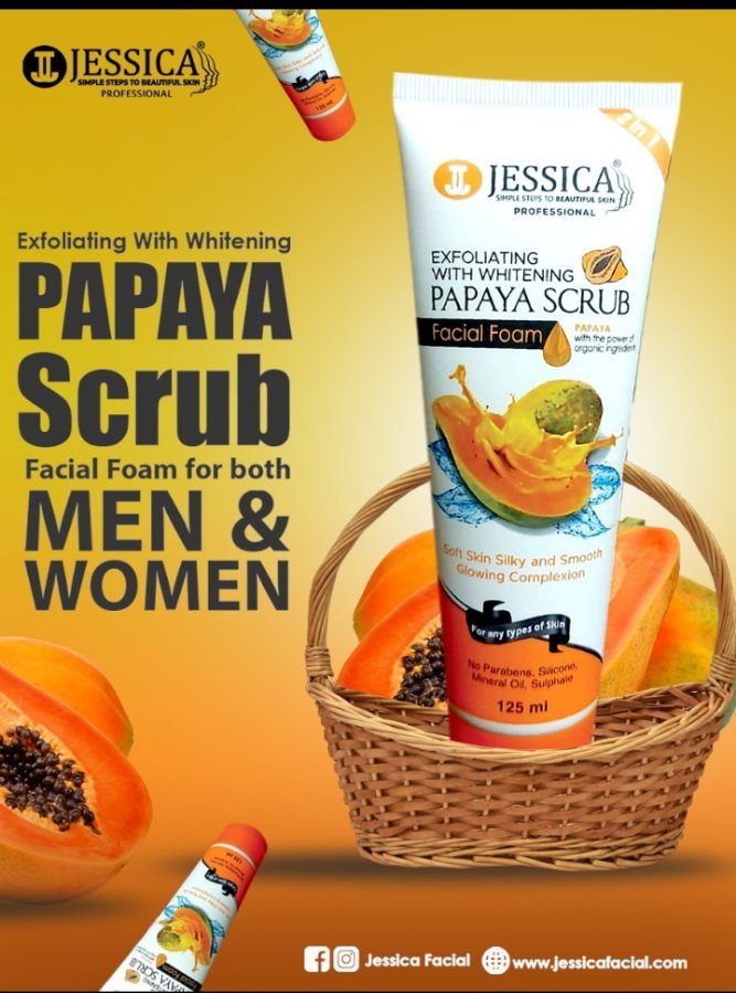 Jessica 2in1 Exfoliating Whitening Papaya Scrub Facial Foam (125ml)