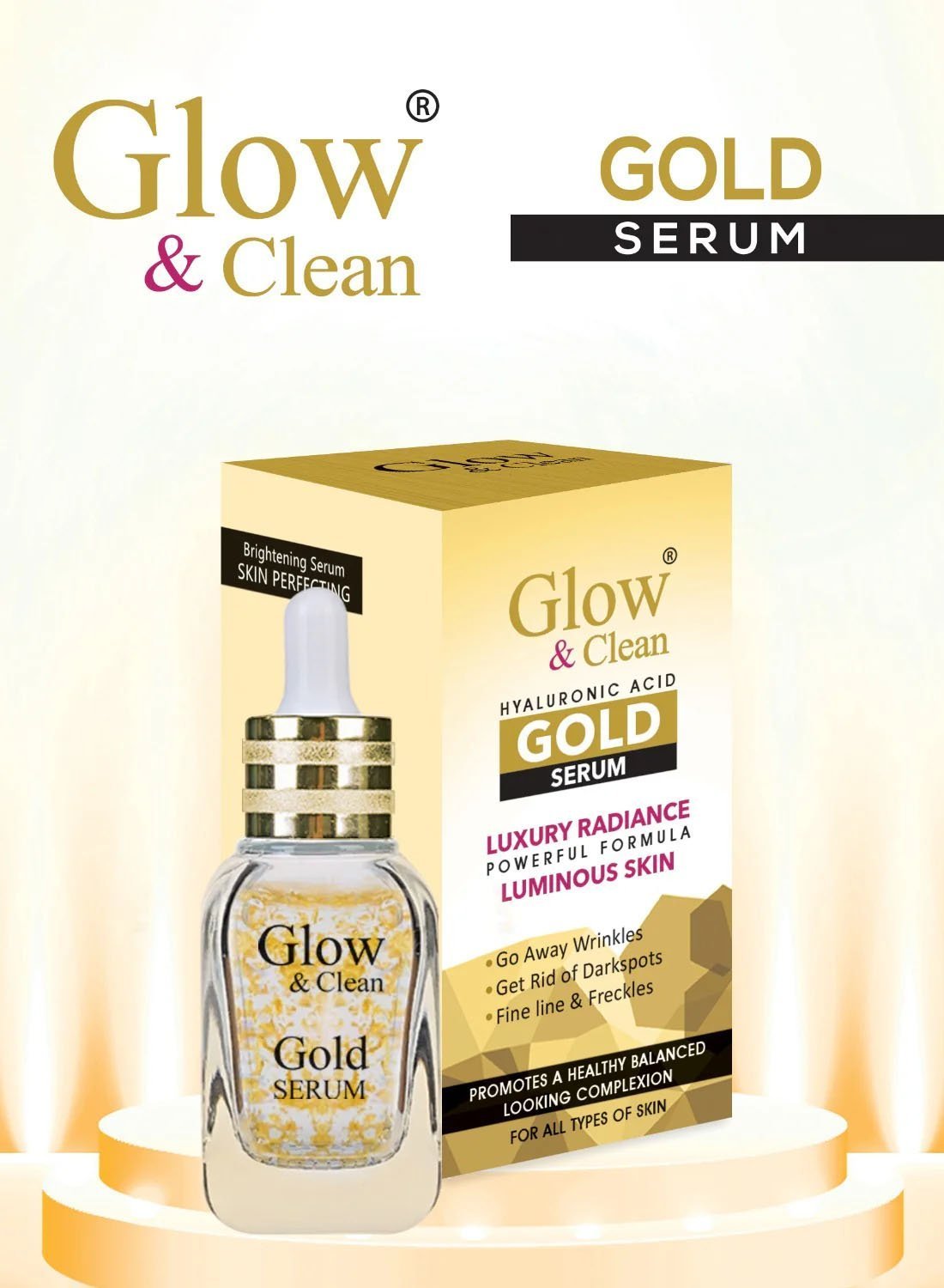 Glow & Clean Hyaluronic Acid Gold Serum (Hydrate, Brighten & Rejuvenate)