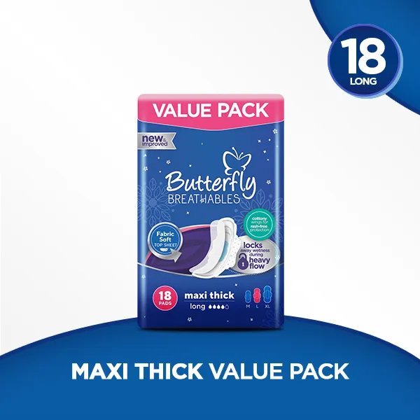 Butterfly Breathables Maxi Thick Sanitary Pads Large Value Pack 18 Pcs