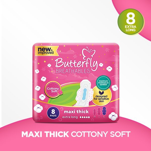 Butterfly Breathables Maxi Thick Cottony Sanitary Pads Extra Long 8 Pcs