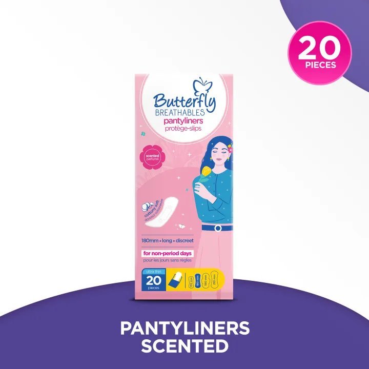 Butterfly Breathables Ultra-Thin Long Scented Panty Liners 20 Pcs