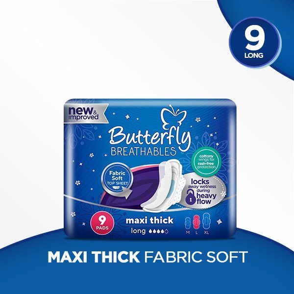 Butterfly Breathables Maxi Thick Sanitary Pads Long 9 Pcs