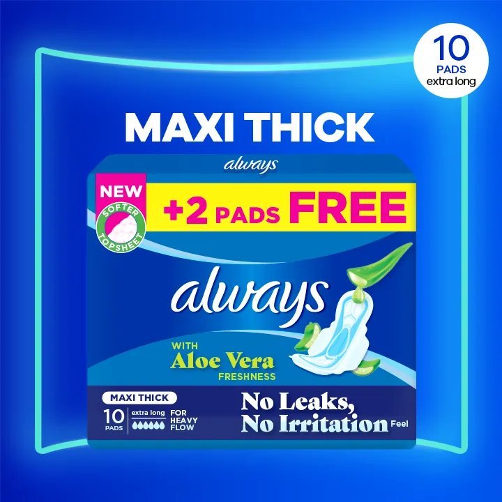 Always Thicks Maxi Night Sanitary Pads Extra Long Single Pack 10 Pads