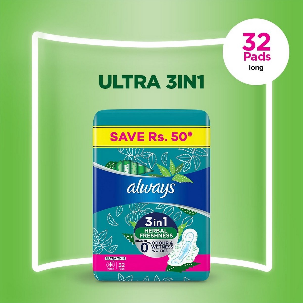 Always Ultra Thin Sanitary Pads Long Quatros 32 Pads