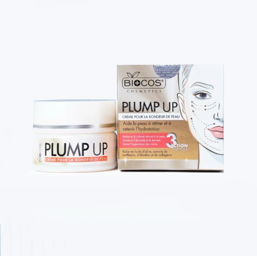 Biocos Plump Up Cream Skin Plumping with Hyaluronic Acid & Shea Butter, Restores Elasticity, Moisturizes, Reduces Fine Lines & Wrinkles for Youthful, Firm Skin (44gm)