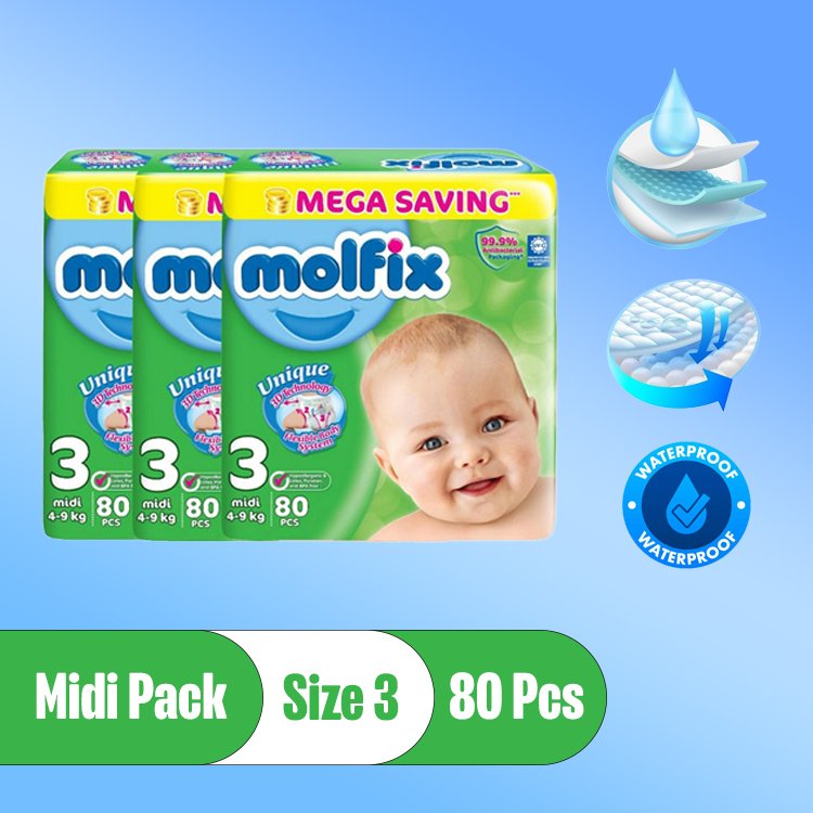 Molfix 3d Mega Midi Pack (80 Pcs Size-3 Pack Of 3)