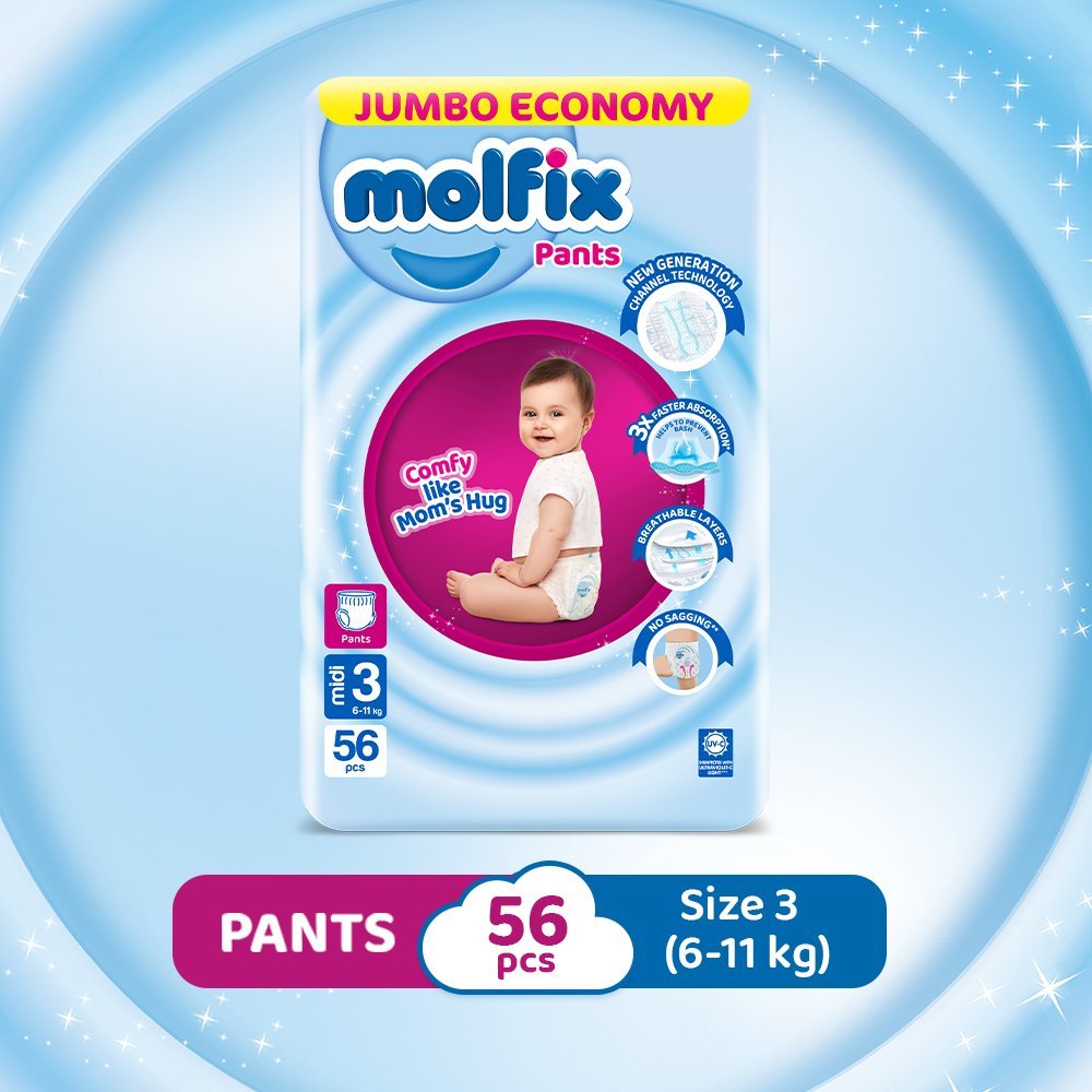 Molfix Pants Cc Uv Midi (56 Pcs) Jumbo Economy Pack