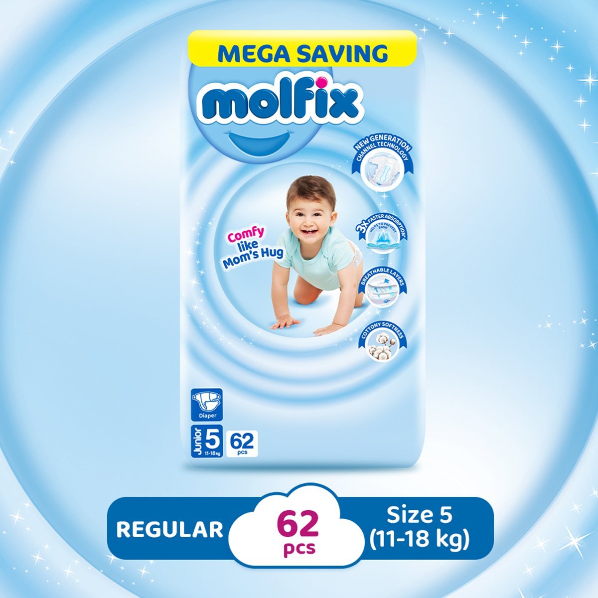 Molfix Cc Mega Junior Pack (62 Pcs Size-5, Pack Of 4)