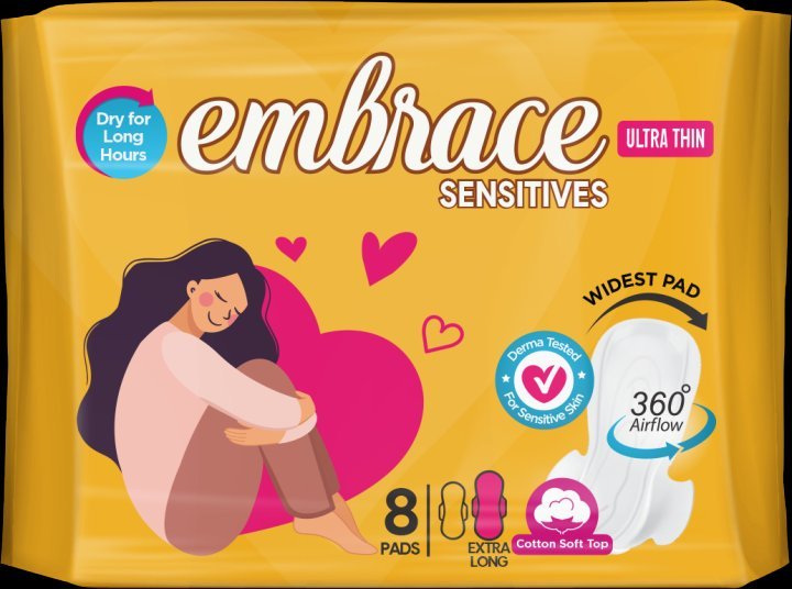 Embrace Sensitives Ultra Thin Sanitary Pads Extra Long (8 Pads)