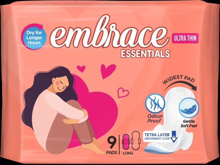Embrace Essentials Ultra Thin Sanitary Pads Long (9 Pads)