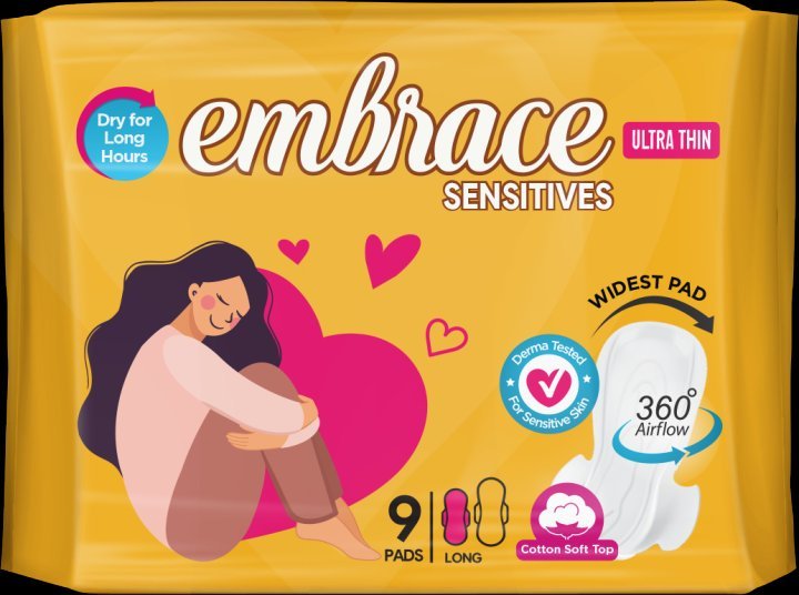 Embrace Sensitives Ultra Thin Sanitary Pads Long (9 Pads)