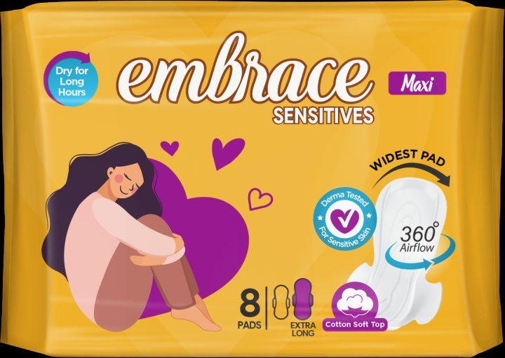 Embrace Sensitives Maxi Thick Sanitary Pads Extra Long (8 Pads)