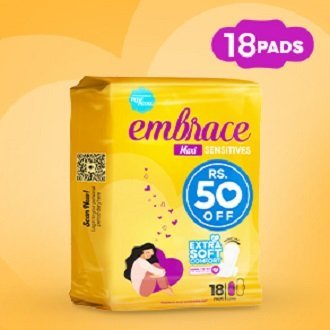 Embrace Sensitives Maxi Thick Sanitary Pads Long Value Pack (18 Pads)