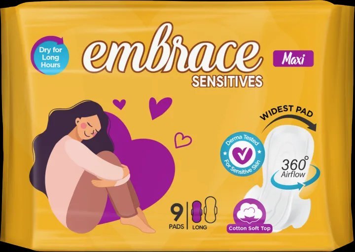 Embrace Sensitives Maxi Thick Sanitary Pads Long (9 Pads)