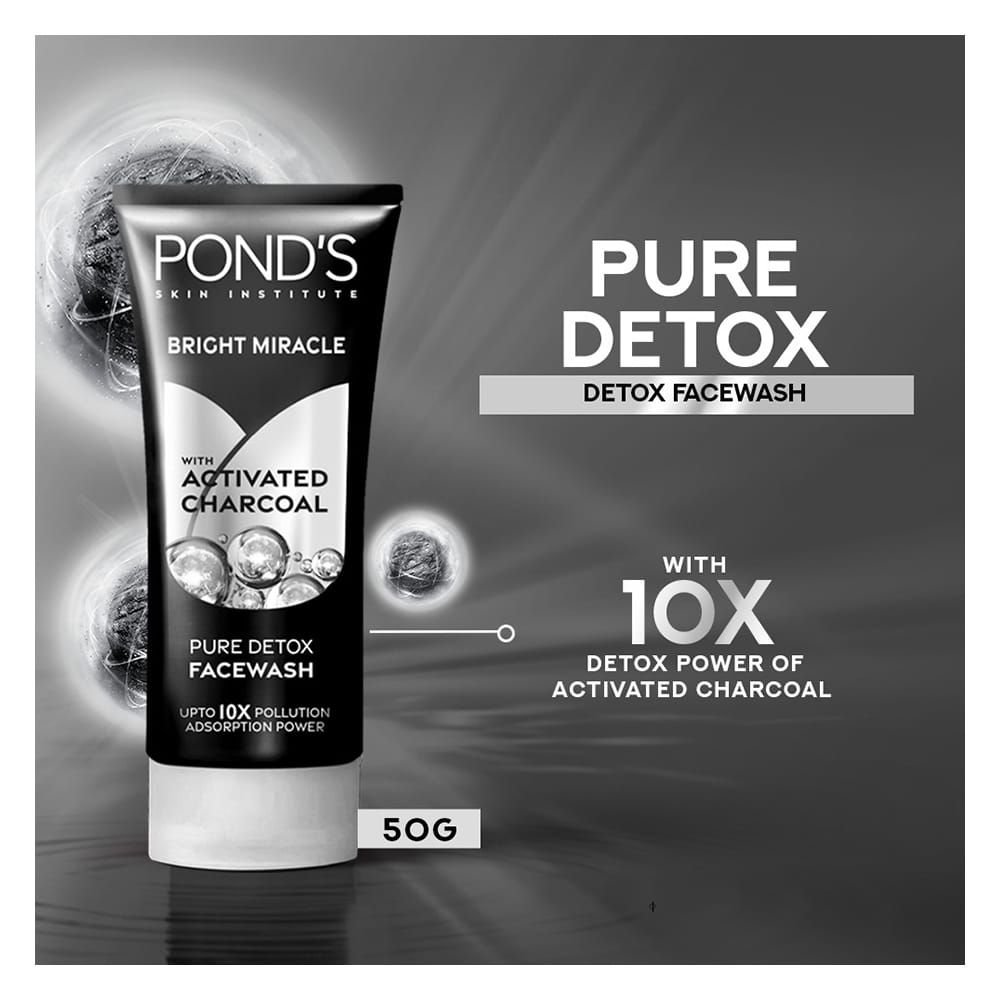Ponds Bright Miracle Pure Detox Face Wash With Activated Charcoal (50gm)