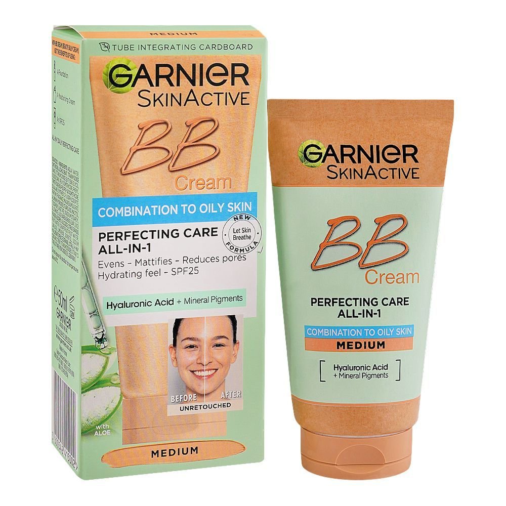 Garnier Skin Active Classic Hyaluronic Acid + Mineral Pigments With Aloe All-In-1 Bb Cream Medium For Oily Skin (50ml)