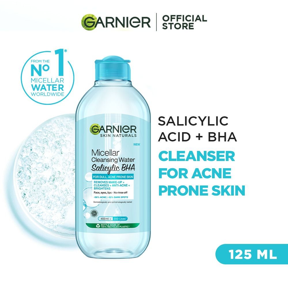 Garnier Salicylic + Bha Micellar Cleansing Water, For Acne Prone Skin (125ml)