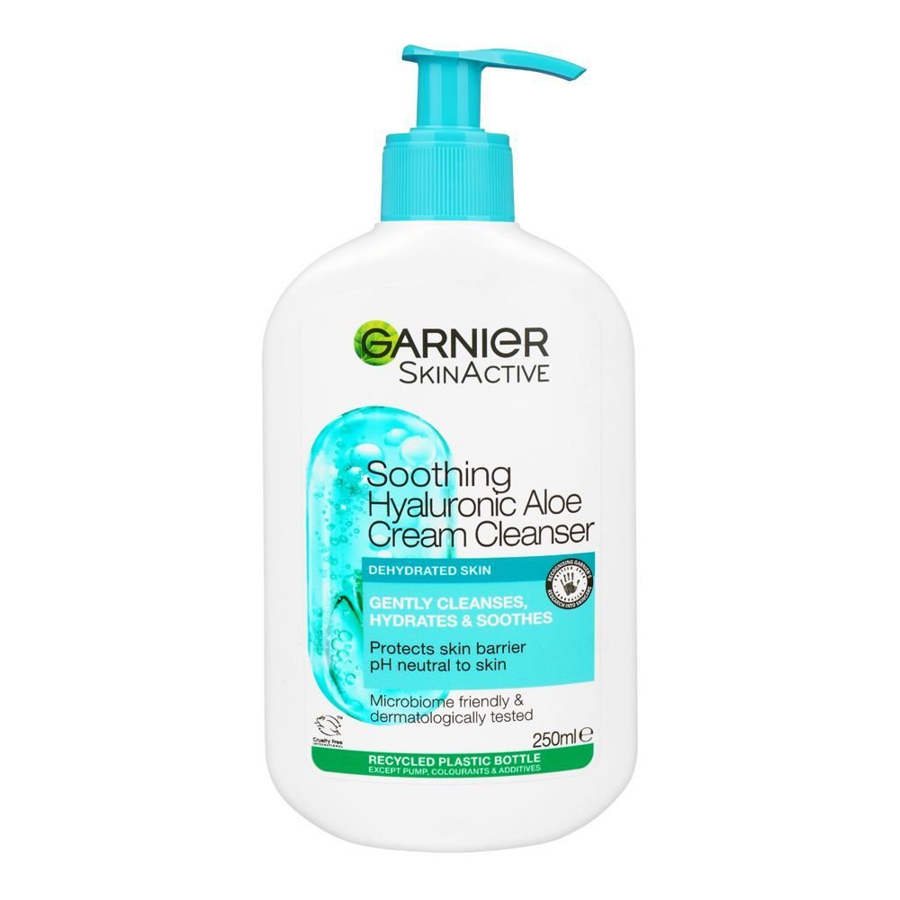 Garnier Skin Active Soothing Hyaluronic Aloe Cream Cleanser, Ph Neutral, For Dehydrated Skin (250ml)
