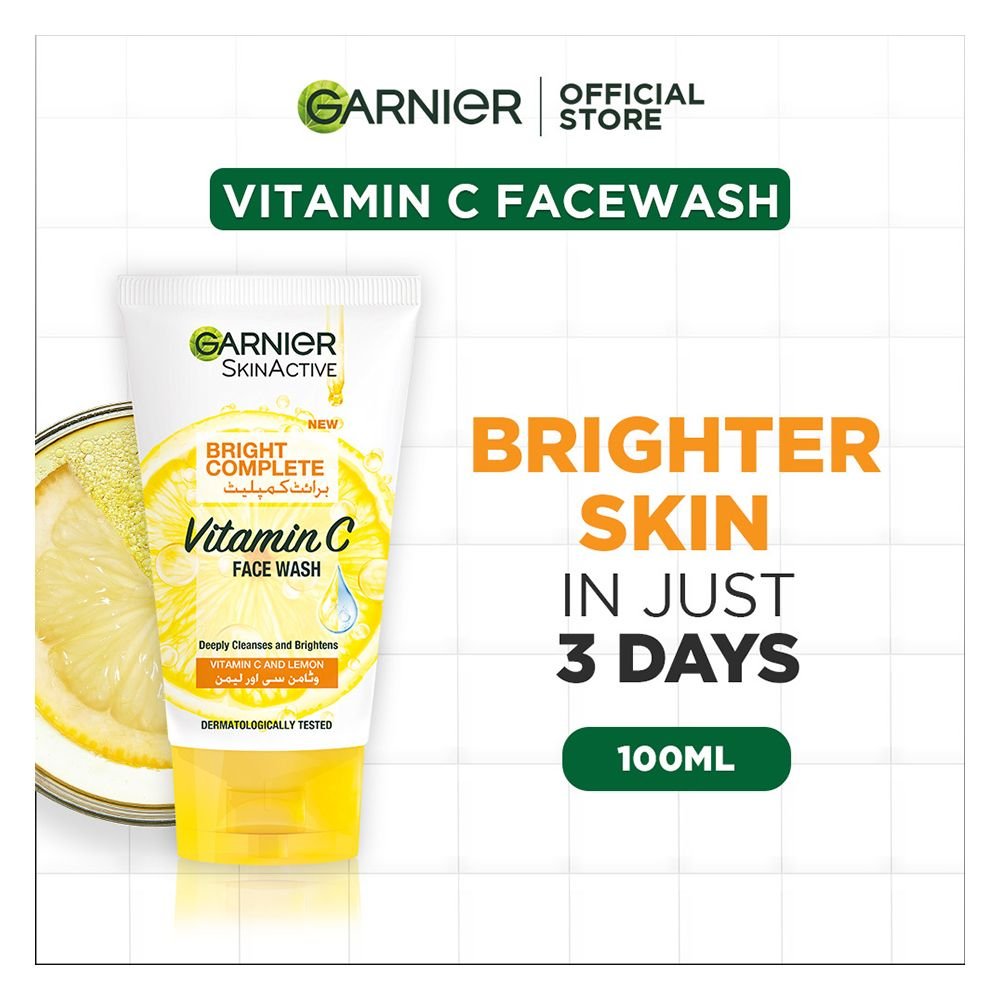Garnier Skin Active Bright Complete Vitamin C Face Wash (100ml) Cleanse, Remove Impurities, And Brightens Your Skin