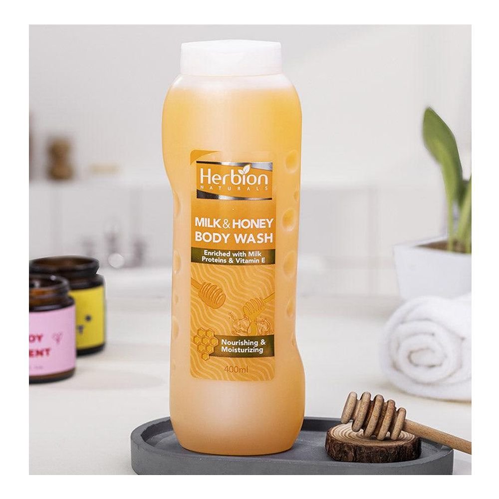 Herbion Naturals Nourishing & Moisturizing Milk & Honey Body Wash, Paraben Free (400ml)