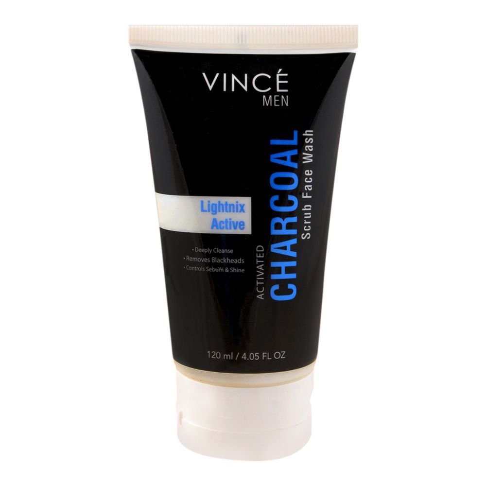 Vince Men Activated Charcoal Lightnix Active Scrub Face Wash, Paraben Free, Removes Blackheads (120ml)