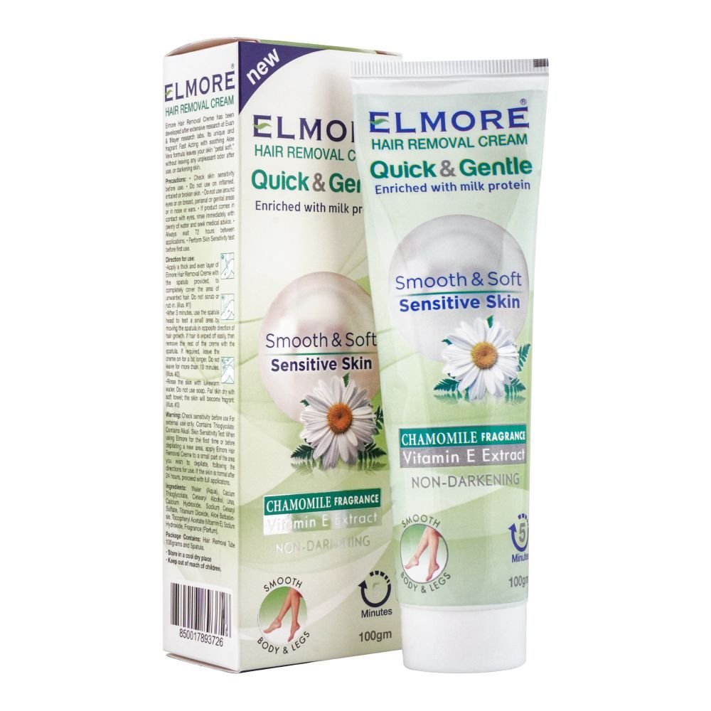 Elmore Quick & Gentle Soft & Smooth Chamomile Fragrance Sensitive Skin Hair Removal Cream (100gm)