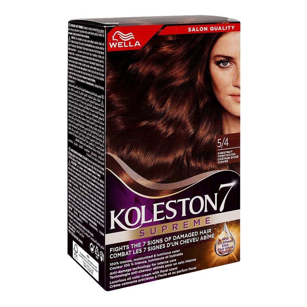 Wella Koleston 7 Supreme Hair Color Cream Kit Phenylenediamines Hydrogen Peroxide Argan Oil For Damaged Hair 5/4 Chestnut Temptation