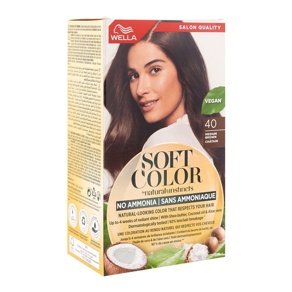 Wella Soft Color No Ammonia Hair Color Shea Butter + Coconut Oil + Aloe Vera Vegan 40 Medium Brown