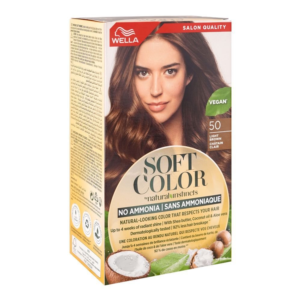 Wella Soft Color No Ammonia Hair Color Shea Butter + Coconut Oil + Aloe Vera Vegan 50 Light Brown