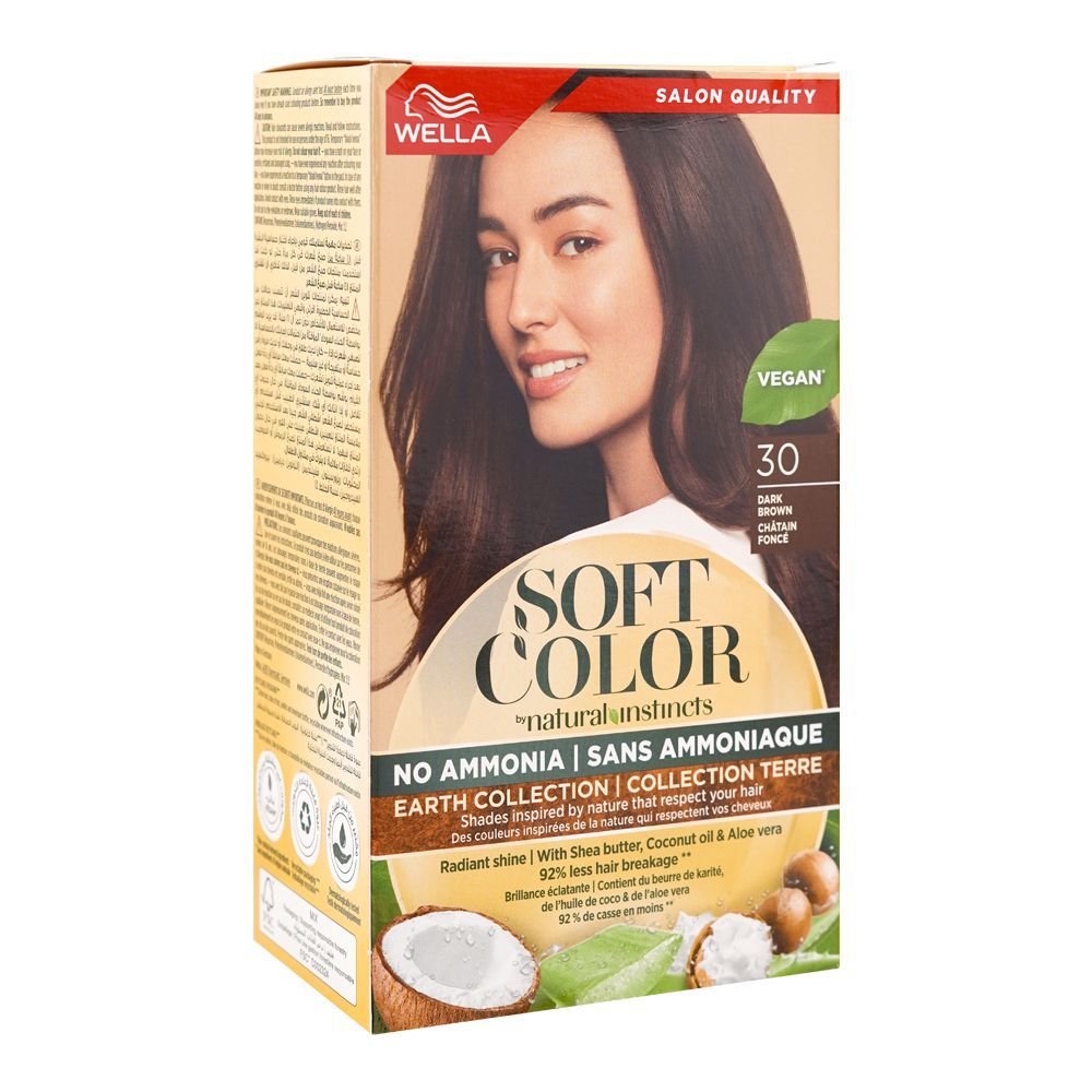 Wella Soft Color No Ammonia Hair Color Shea Butter + Coconut Oil + Aloe Vera Vegan 30 Dark Brown