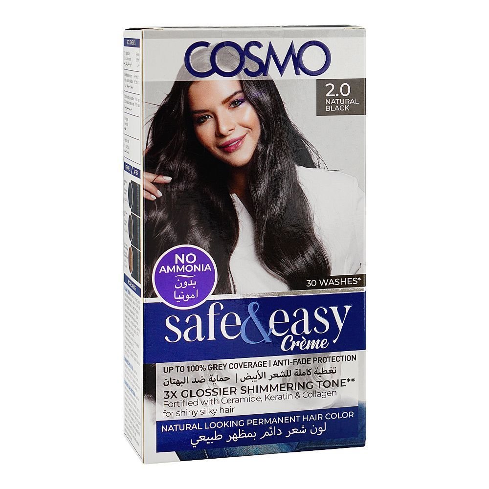 Cosmo No Ammonia Safe & Easy Permanent Hair Color Hair Color 2.0 Natural Black