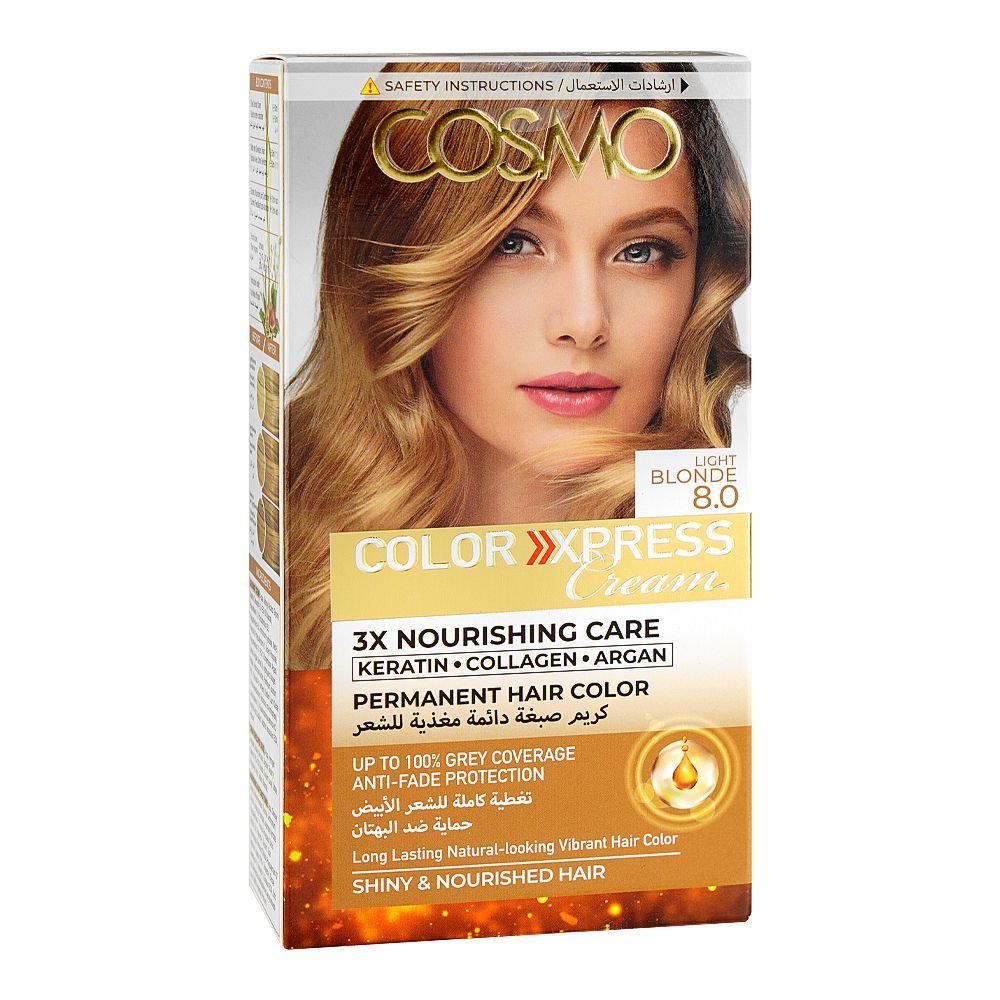 Cosmo Color Xpress 3x Nourishing Care Permanent Hair Color Hair Dye 8.0 Light Blonde
