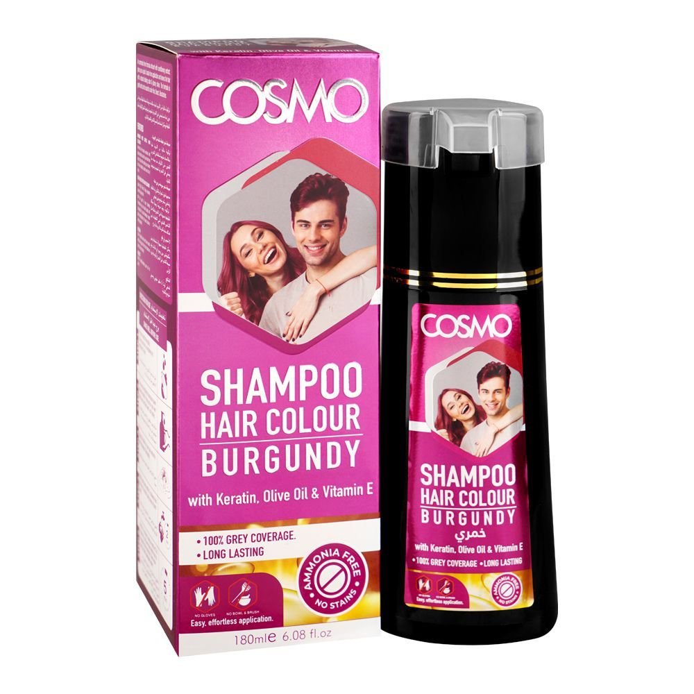 Cosmo Hair Color Shampoo, Ammonia Free, No Stains, Burgundy (180ml)