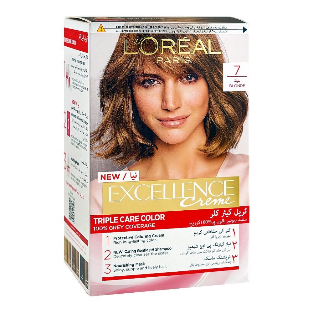 Loreal Paris Excellence Hair Color Cream Kit Salon Quality Hair Dye, Blonde 7