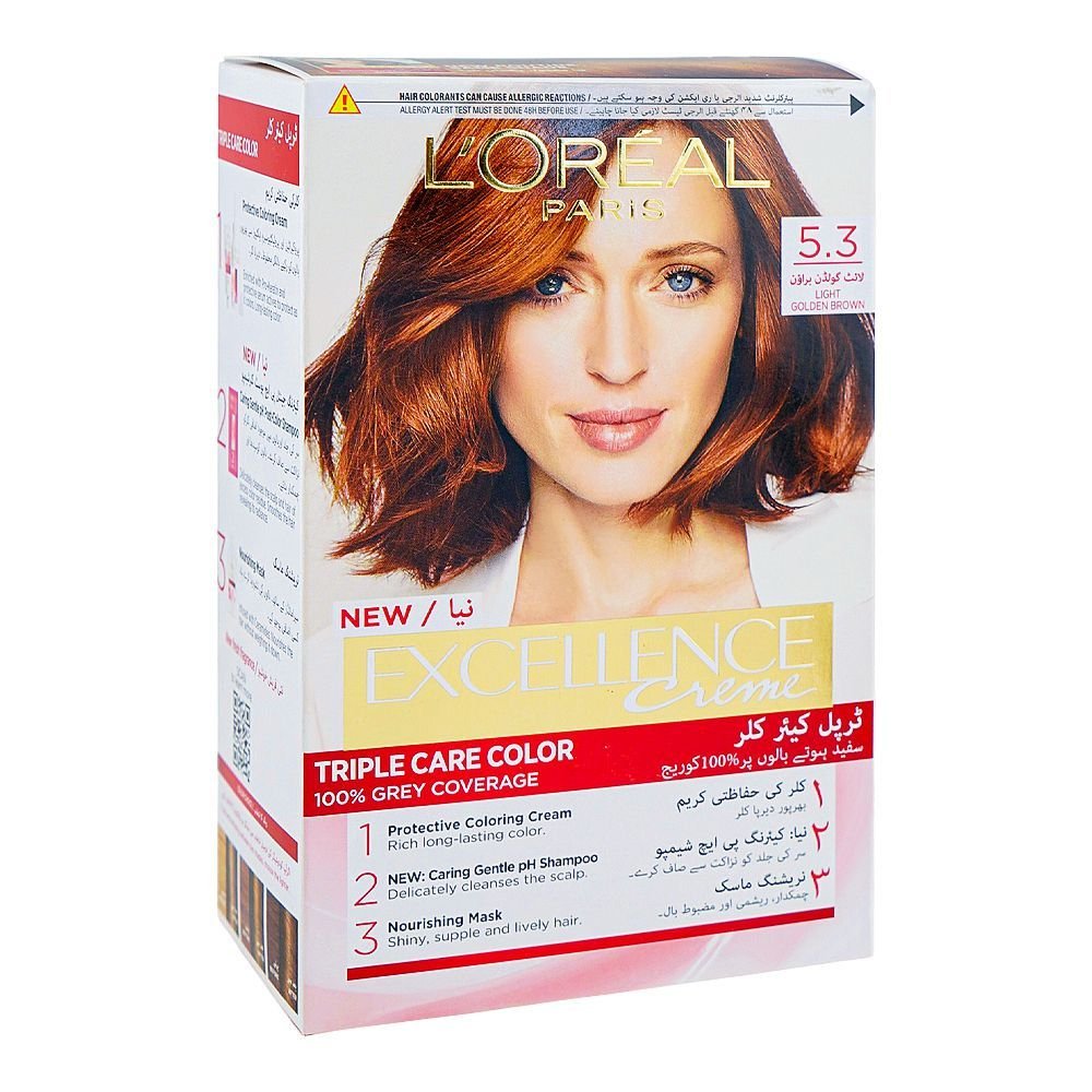 Loreal Paris Excllence Hair Color Set Salon Quality Hair Dye Light Golden Brown 5.3