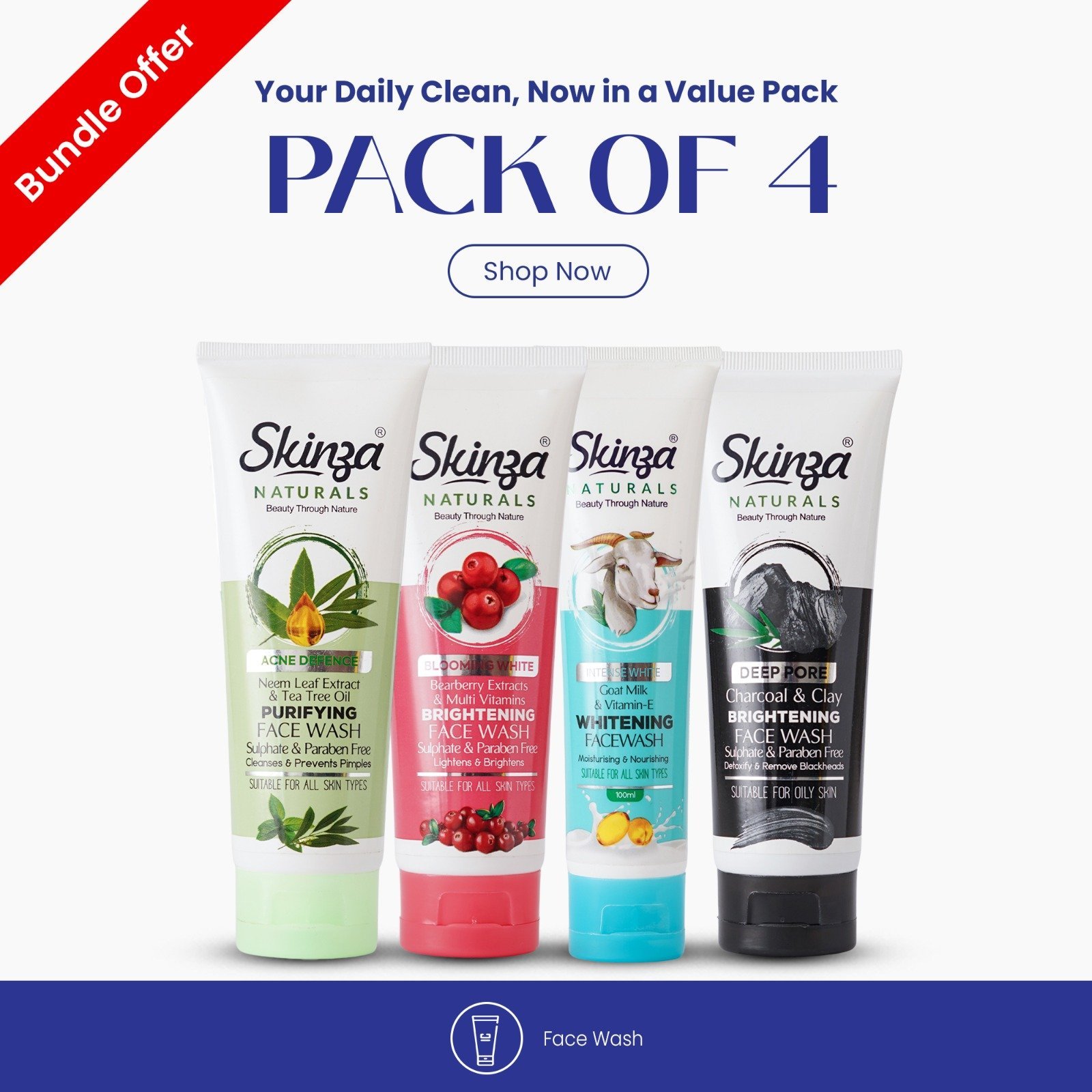 Skinza Your Daily Clean Now In Value Pack (Pack Of 4)