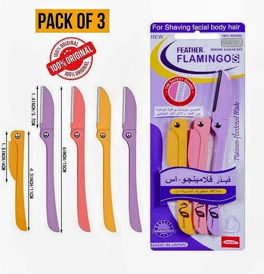 Pack Of 3 Feather Flamingo Facial Razors For Women And Men Three Piece Facial Touch Up Razors Face And Eyebrows Razors