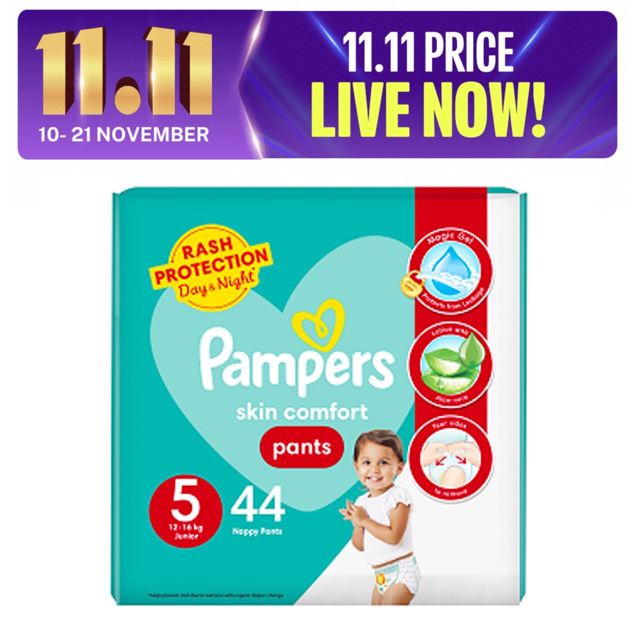 Pampers Pants Baby Diapers (Size 5 Junior, 44 Pcs)