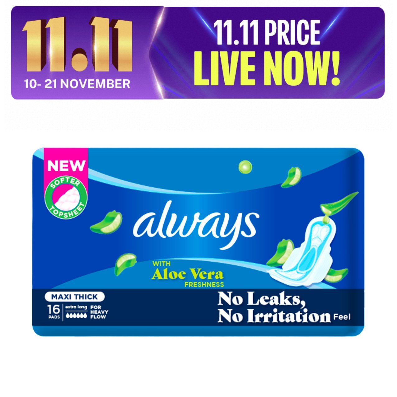 Always Thicks Sanitary Pads Extra Long Value Pack 16 Count