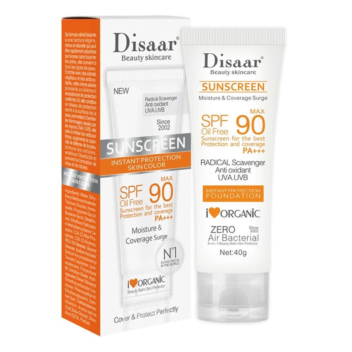 Disaar Spf 90 Natural Sun Protection Tinted Foundation Whitening Moisturizing Organic Sunscreen Sun Cream Sunblock