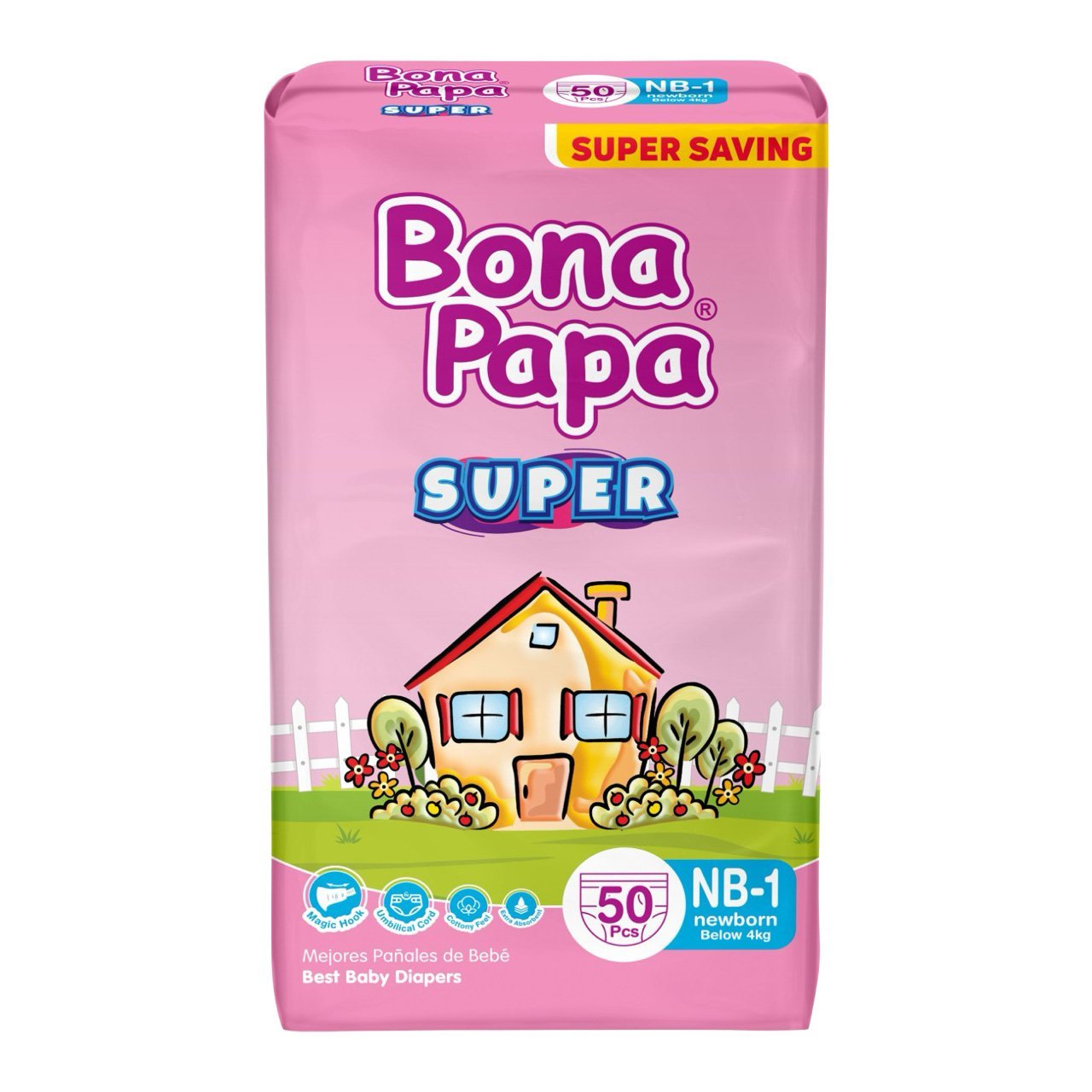 Bona Papa Super Diapers | Super Economy Pack | Newborn Size 1 | 50 Pcs