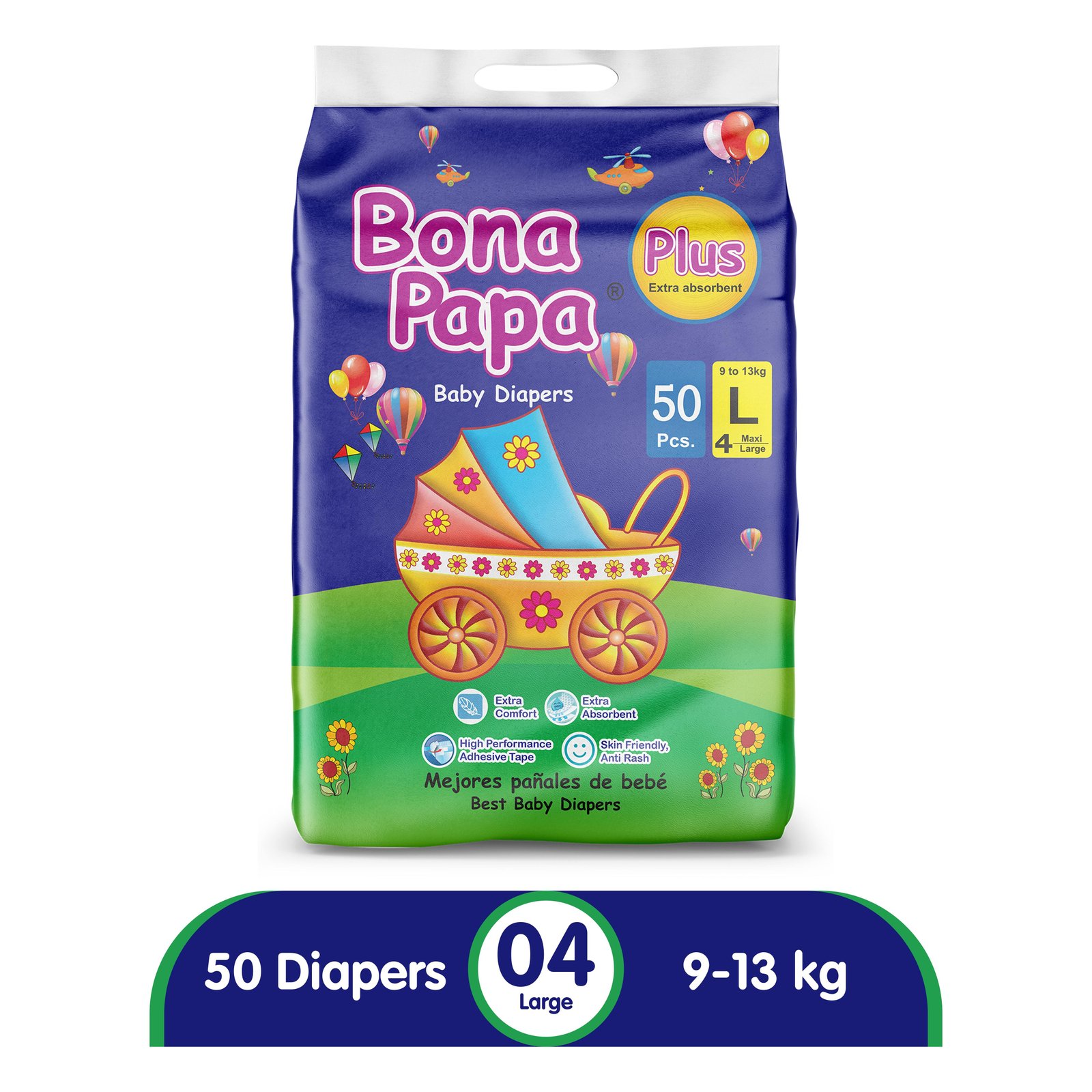 Bona Papa Plus Diapers | Plus Economy Pack Large Size 4 | 50 Pcs