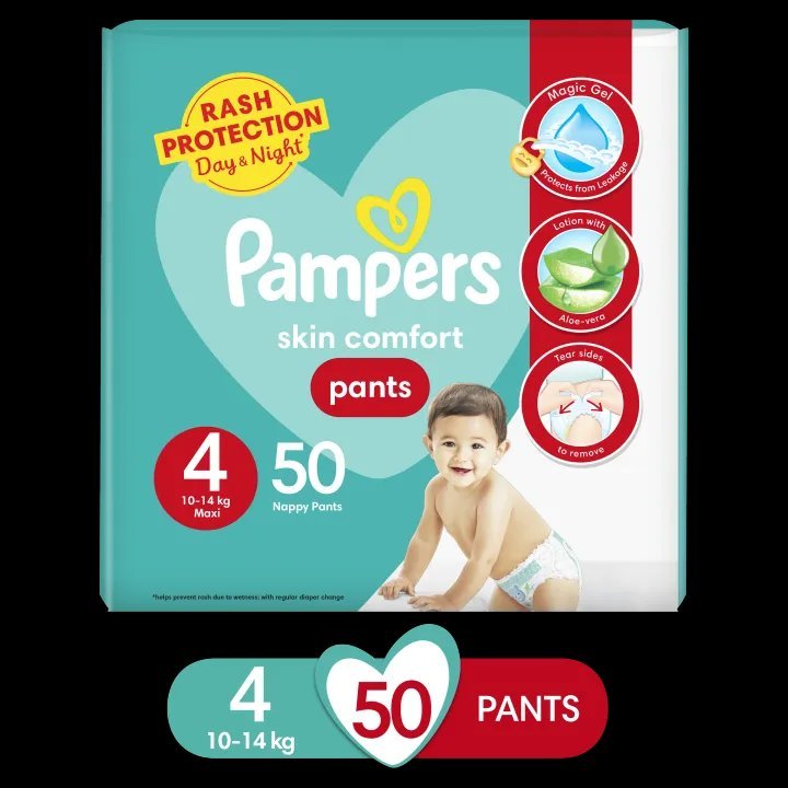 Pampers Pants Baby Diapers (Size 4 Large 50 Pcs)
