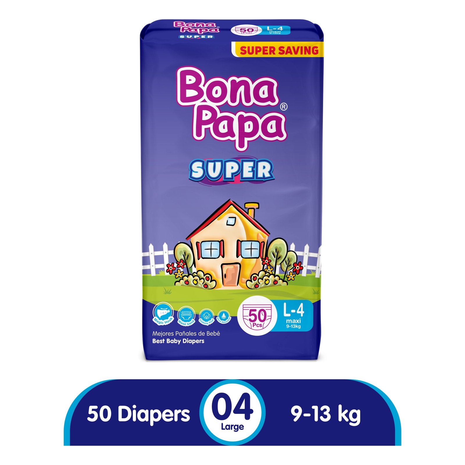 Bona Papa Super Diapers | Super Economy Pack | Large Size 4 | 50 Pcs