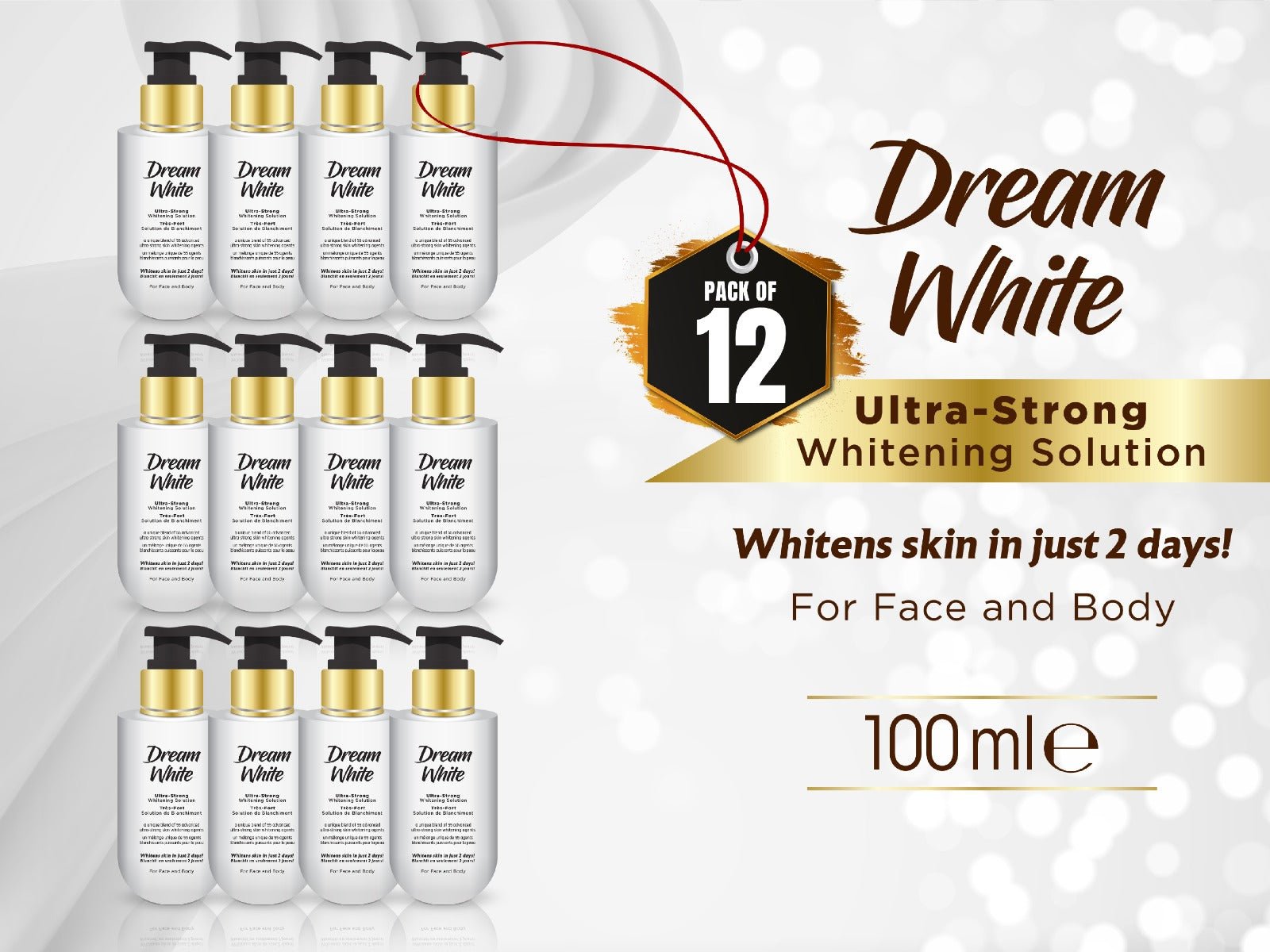Dream White Ultra Strong Whitening Solution For Face & Body (100ml) (Pack Of 12)