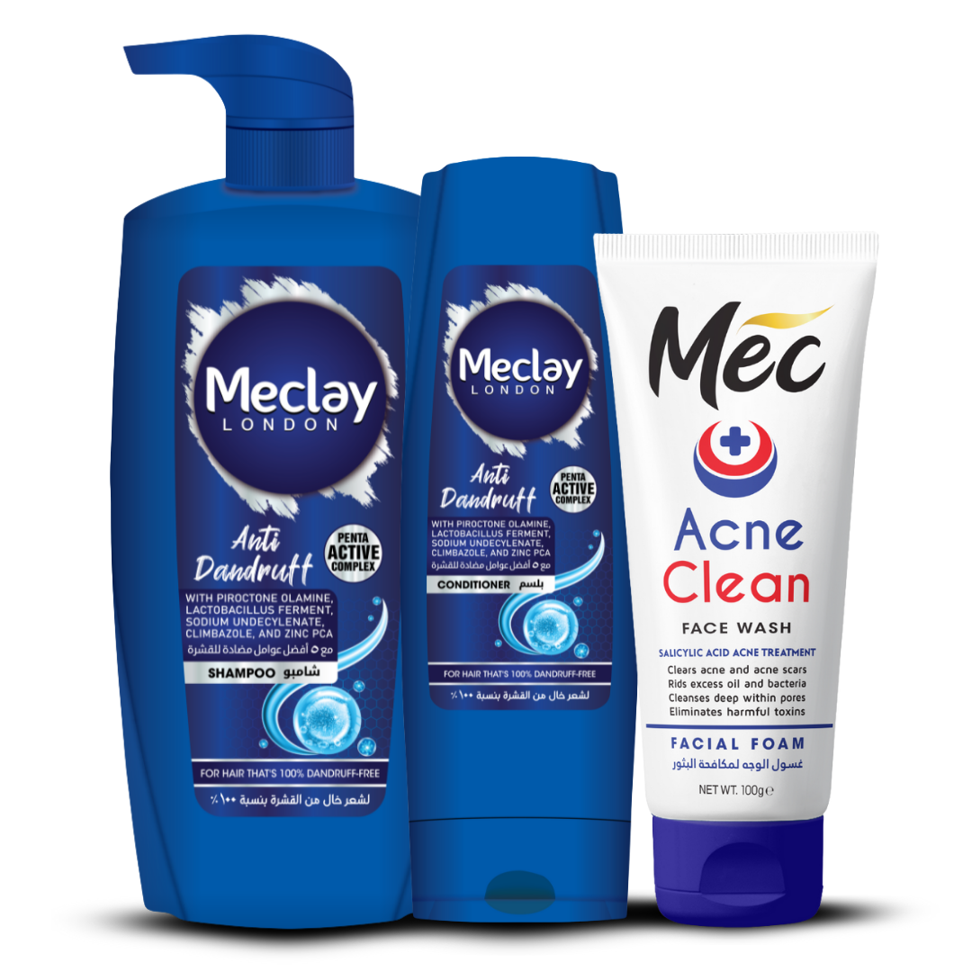 Meclay London Anti Dandruff Shampoo (660ml) With Conditioner (180ml) + Mec Acne Clean Face Wash Pair Box (Save Rupees 250)