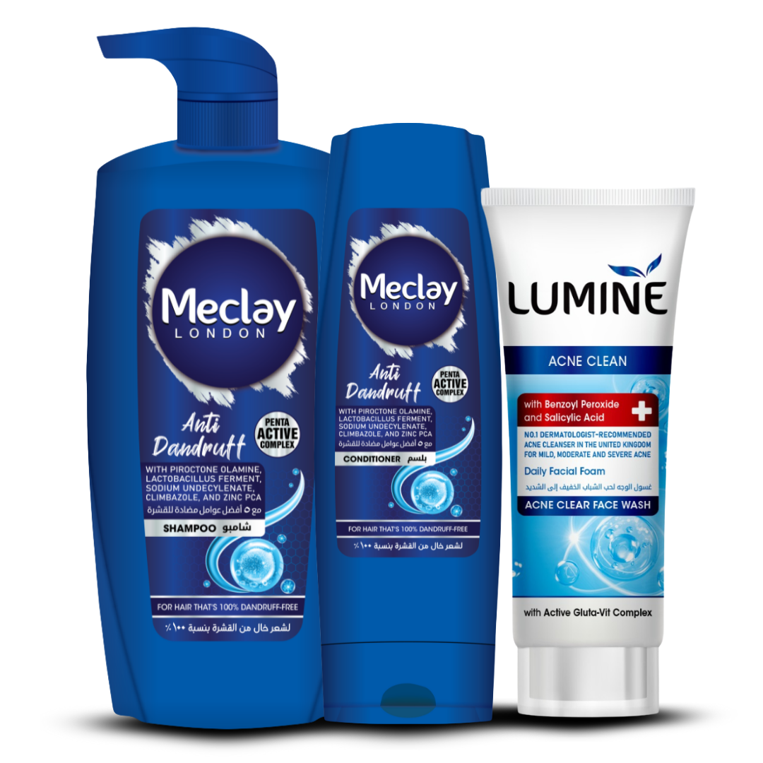 Meclay London Anti Dandruff Shampoo (660ml) With Conditioner (180ml) + Lumine Acne Clean Face Wash Pair Box (Save Rupees 250)